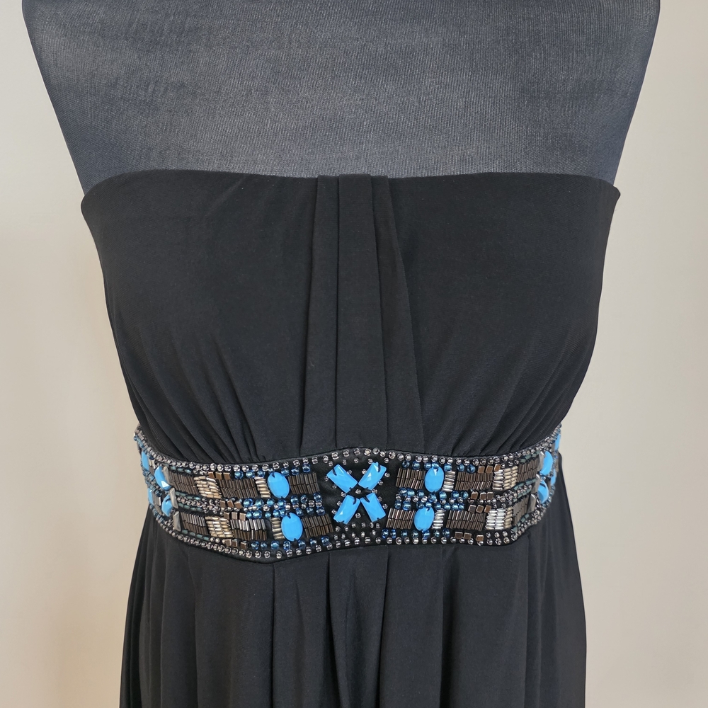 White House Black Market Black Strapless Dress with Blue Details - Picture 3 of 9